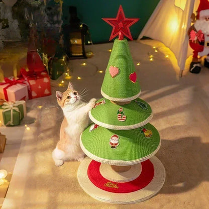 Christmas Cat Climbing Frame Cat Tree Integrated Snowman Pet Climbing Frame Occupying Sisal Wear-resistant Cats Scratch Pole Toy