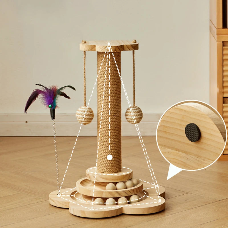 Sisal Scratching Post for Cat Solid Wood Cats Turntable Durable Kitten Claw Grinder Training Toy Wear-resistant Cat Scratcher