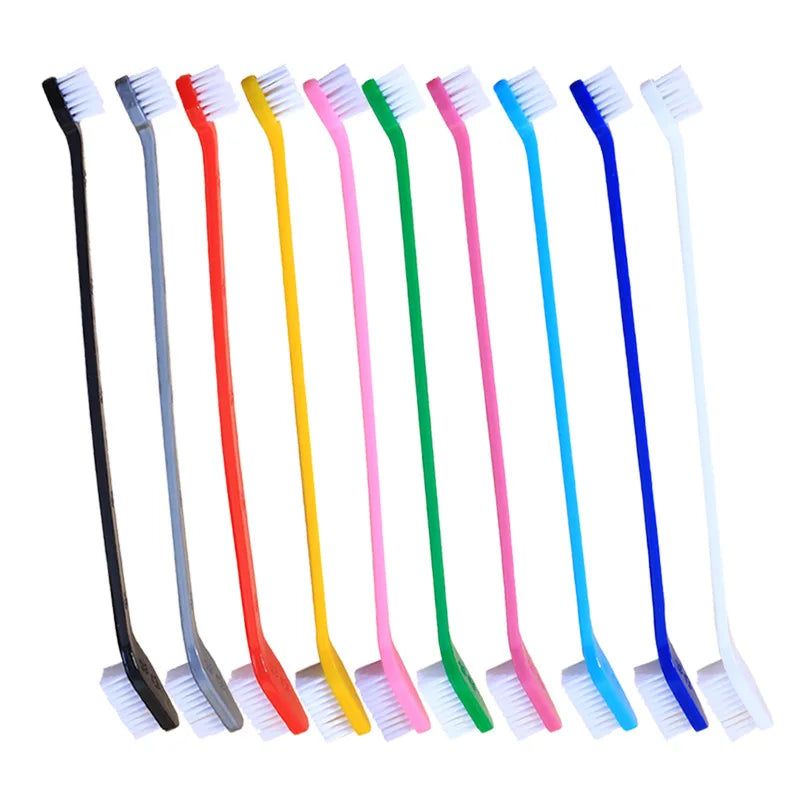 10PCS Pet Toothbrush Pet Long Handle Double Head Toothbrush Dog Oral Cleaning Care