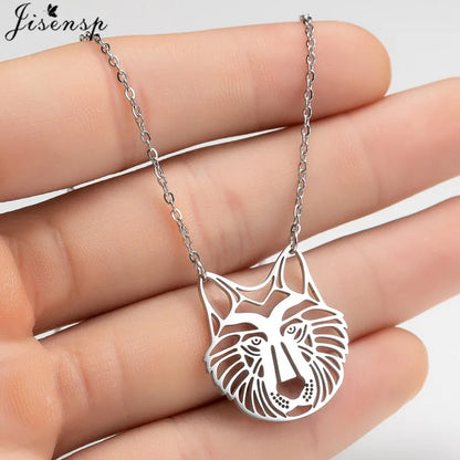 Stainless Steel Origami Cat Necklaces Lovely Animal Kitten Jewelry Cat on the Moon Pendant Necklace Women Bijoux Collane