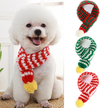 Winter Warm Knitted Pet Scarf Christmas Dog Scarf Collar New Year Pet Scarf for Small Medium Dog Teddy Chihuahua Dog Accessories