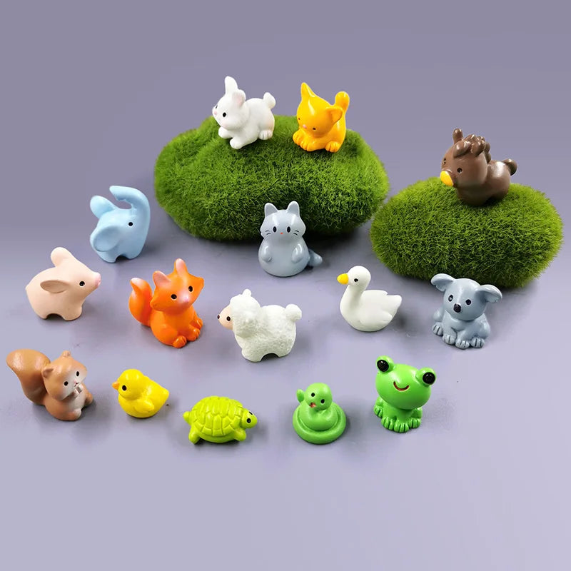 10Pc Squirrel Fox Rabbit Sheep Duck Pig Cat Horse Frog Turtle Snake Koala Figurine Miniature Fairy Garden Decoration