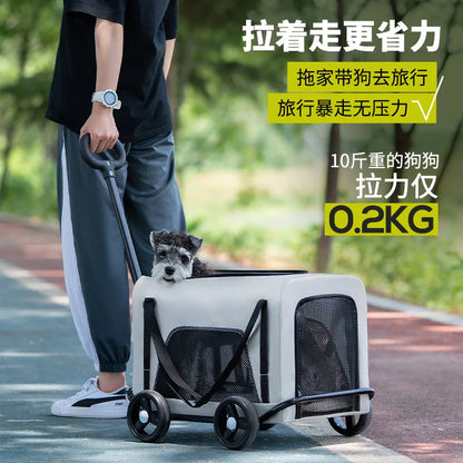 360 ° Rotating Rod Lightweight Folding Small And Medium Pet Stroller Outdoor 3-sided Breathable Window Cat Dog Backpack