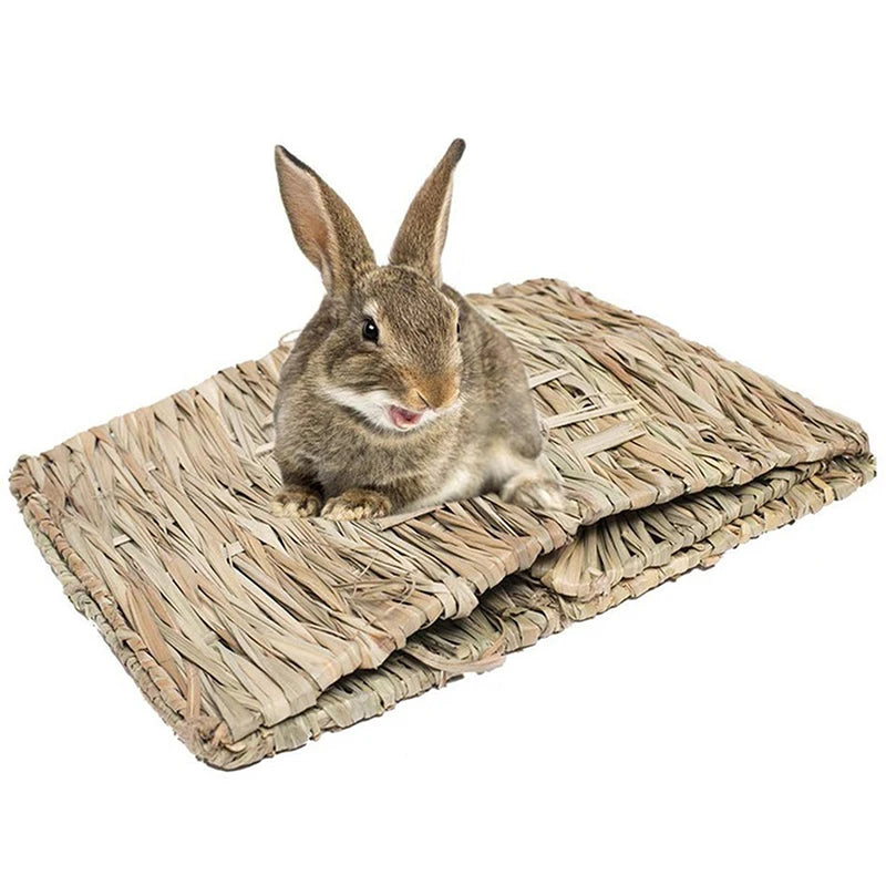 可折疊編織兔籠寵物倉鼠豚鼠兔草咀嚼玩具墊屋床窩適用於小動物兔子配件