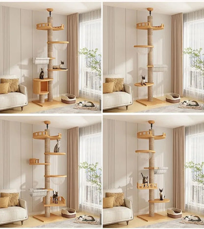 Cat Tree Floor To Ceiling For Large Cats Multifunction Tower Soft Flannel Hammock Sisal Bed Pet Supplies Wooden Cat Scratcher