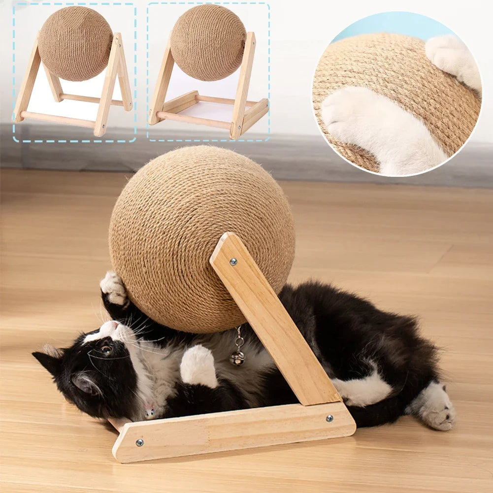 Cat Scratching Ball Toy Sisal and Wood Stable Triangle Cats Indoor Stuff Sturdy Scratching Cool Scratch on Stand Spin/cat Toys