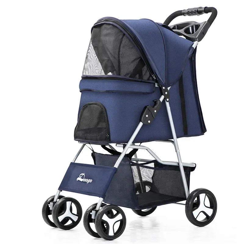 Portable Foldable Pet Stroller Four Wheel with Sunroof