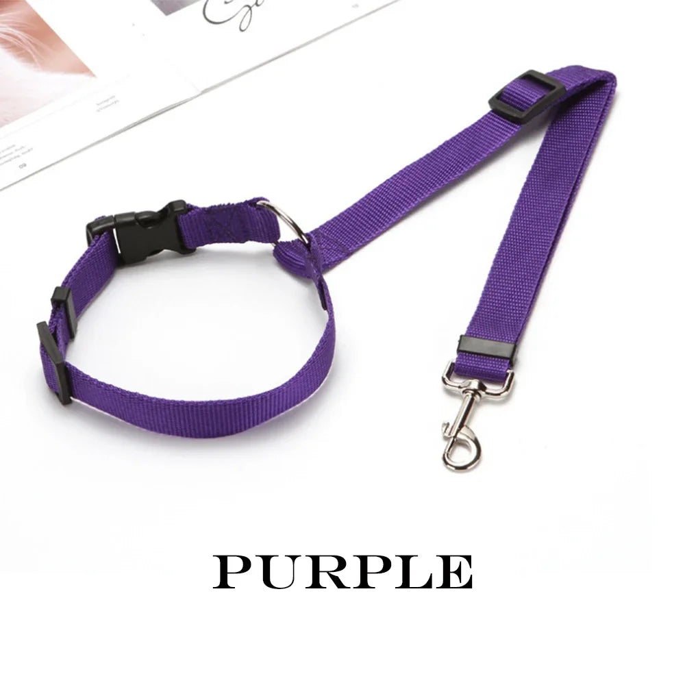 Solid Color Two-in-one Pet Car Seat Belt Nylon Lead Leash Backseat Safety Belt Adjustable Dogs Harness Collar Pet Accessories