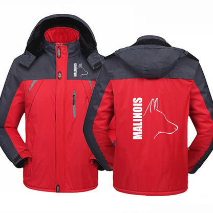 2024 New Silly Dog Belgian Malinois Men Hooded Casual Thickened Coat Outdoor Windproof Warm Cold Prevention Windbreaker Jacket