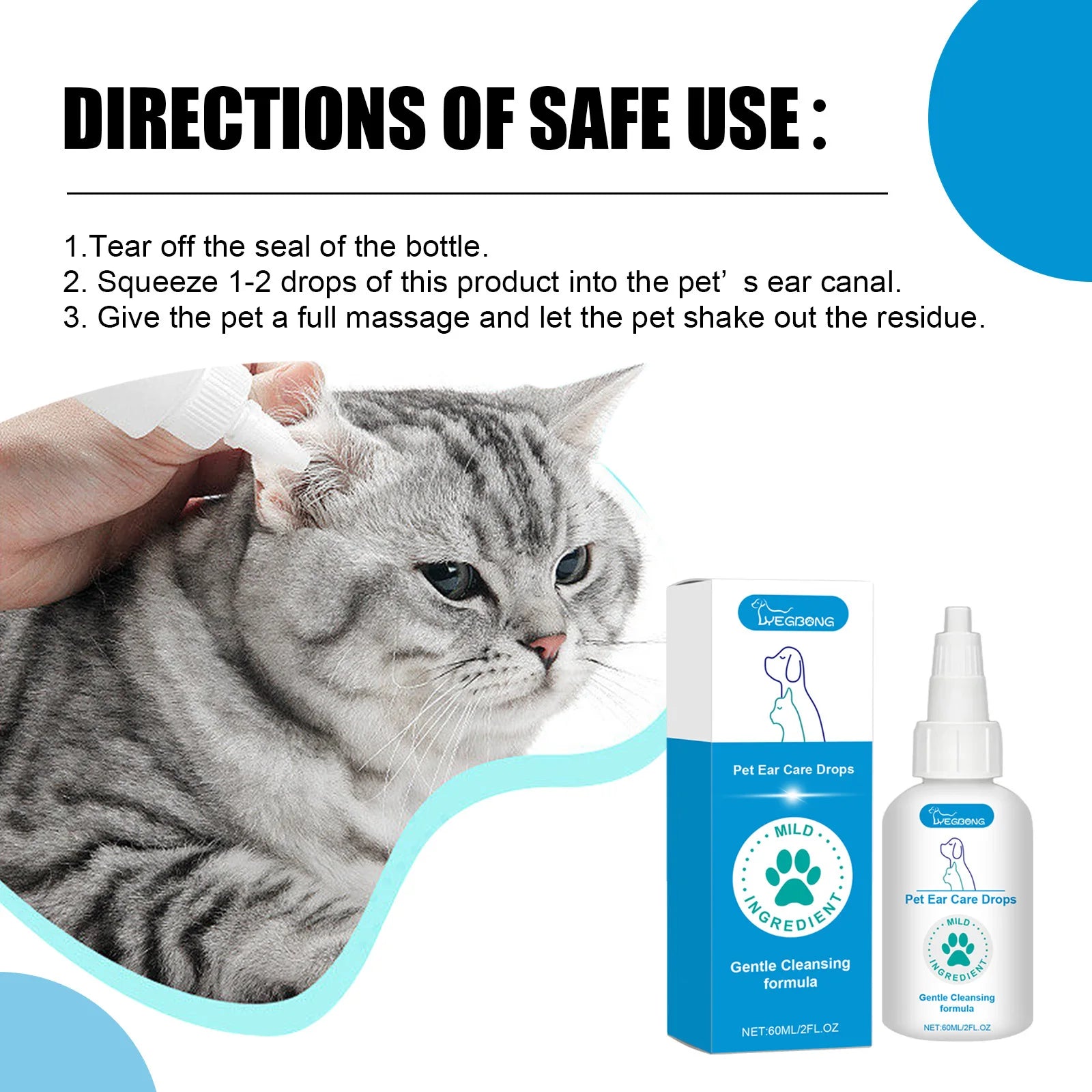 Dog Ear Drop Infection Mite Control Ear Wax Canal Cleaning Odor Itching Eliminator Soothing Irritation Pet Ear Cleaning Solution