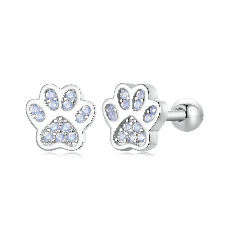 WOSTU 925 Sterling Silver Lovely Pink Opal Paw Stud Earrings For Women Cat Dog Pet Paws Ear Studs Girl Birthday Jewelry Gift