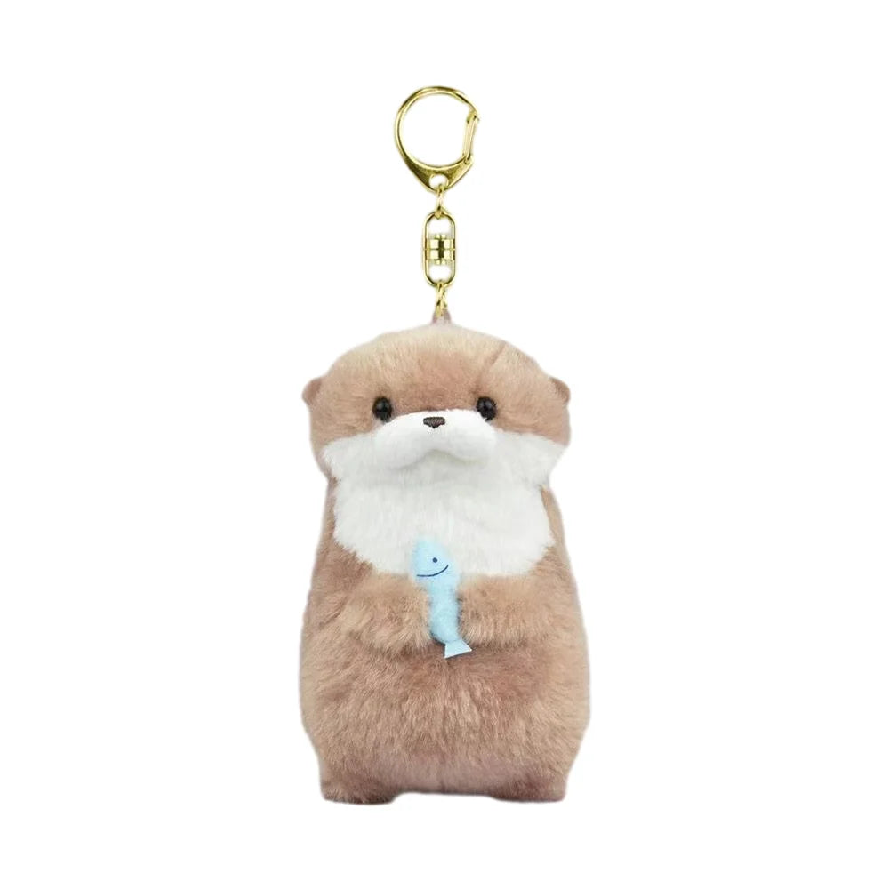 Cute Otters Holding Fish Plush Doll Keyrings Lightweight Hanging Pendant Props For School Bag Key Wallet Doll  11cm