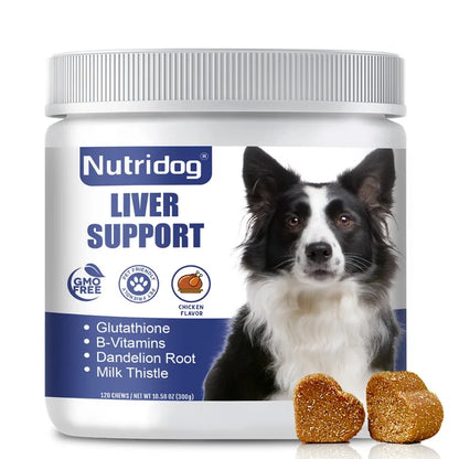 Liver Support Chews for Dogs With Milk Thistle & Curcumin - Liver Detox, Kidney & Hepatic Support -Chicken Flavor 120 Soft Chews