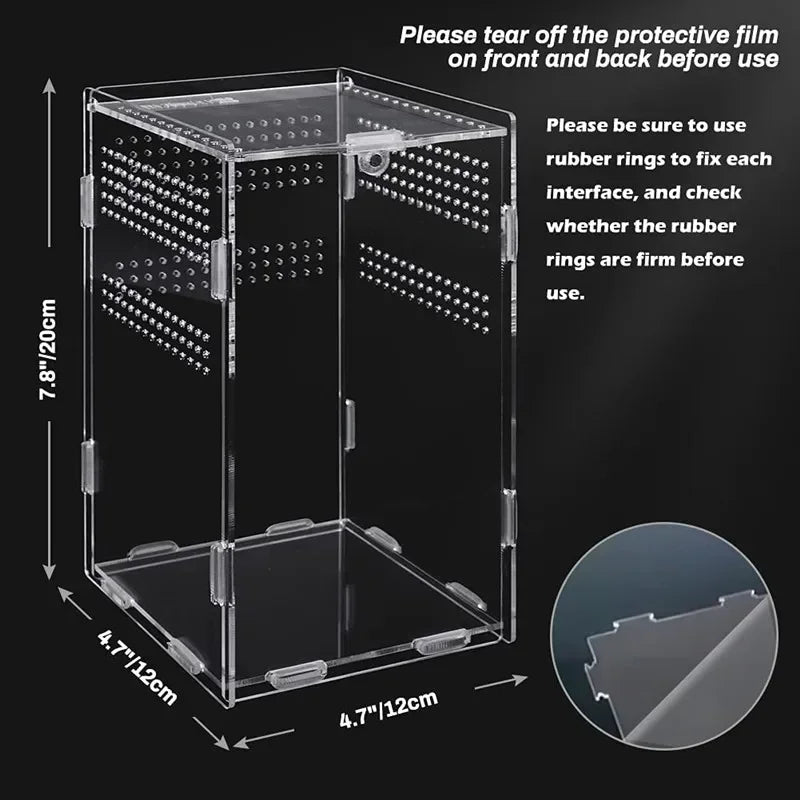 Reptile Acrylic Transparent Terrarium Habitat Breeding Box Reptiles Cage Nano Arboreal Tarantula Enclosure Bearded Dragon