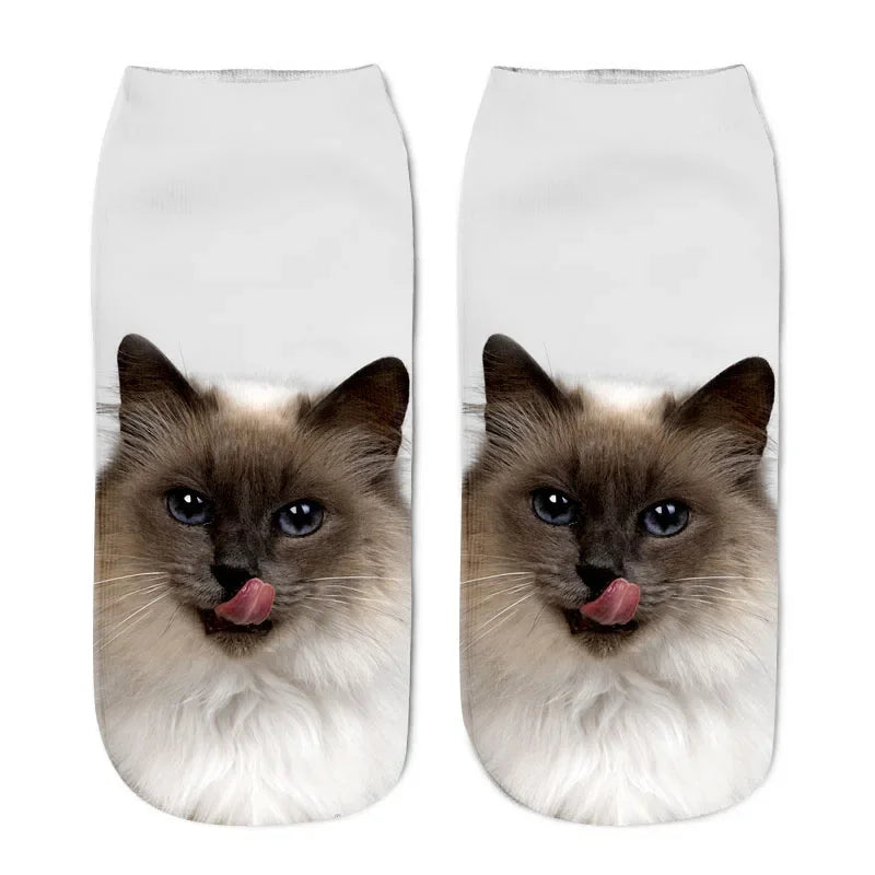 New 3D Print Funny Cute Cartoon Kitten Unisex Creative Colorful Multiple Cat Face Happy Low Ankle Socks For Women Dropship