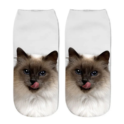 New 3D Print Funny Cute Cartoon Kitten Unisex Creative Colorful Multiple Cat Face Happy Low Ankle Socks For Women Dropship