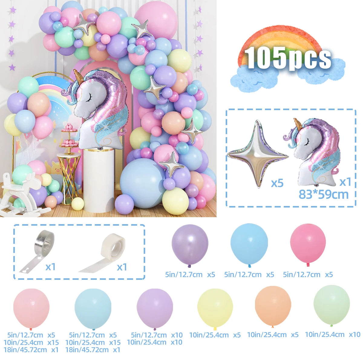 Rainbow Unicorn Balloons Garland Arch Kit Unicorn Birthday Party Decor Kids Wedding Birthday Supplies Baby Shower Latex Balloons