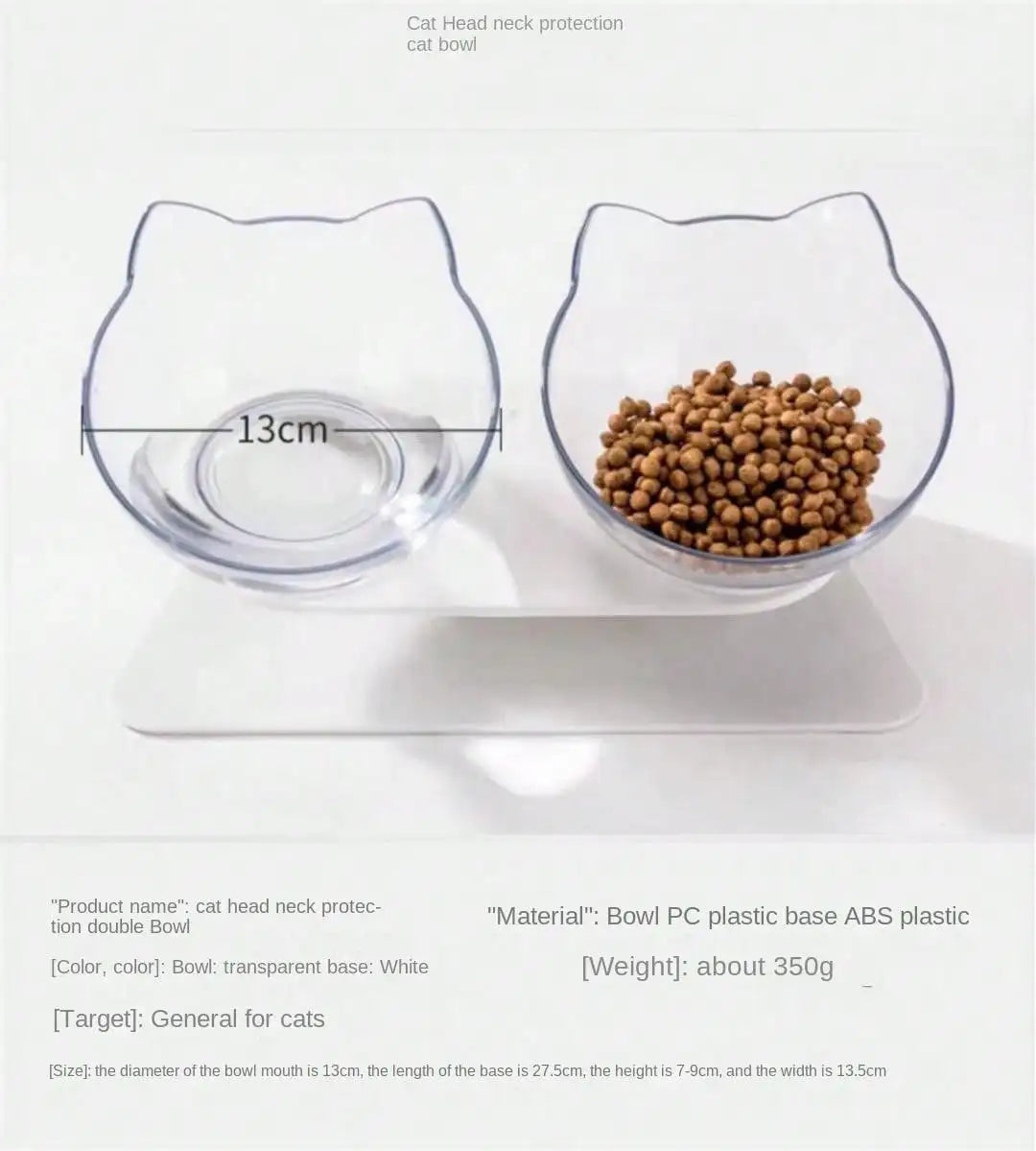 Slanted Mouth Cat Bowl, Neck Protector, Cat Double Bowl, Pet Transparent Bowl, Cat Food Bowl, Pet Supplies, Cat Ear Bowl, Dog Food Bowl