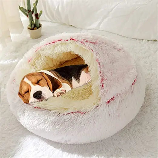 Winter Long Plush Pet Cat Bed Round Cat Cushion House  Warm Cat Basket Cat Sleep Bag Cat Nest Kennel 2 In 1 For Small Dog Cat