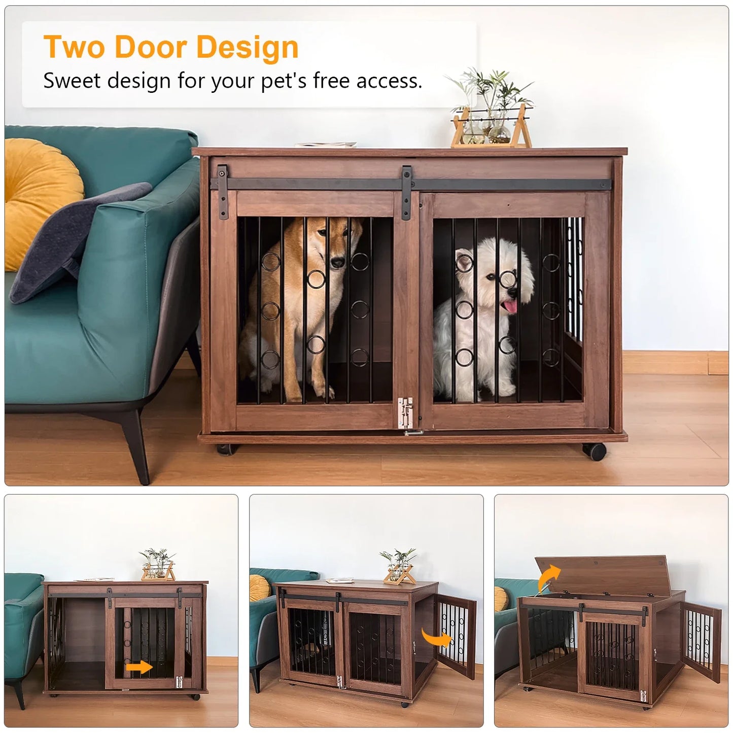 Luxury Wooden Dog Crate with Doors for Small Animals