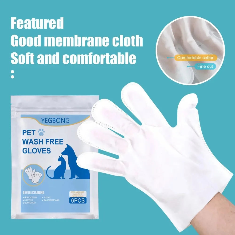 6pcs Disposable Pet Cleaning Gloves for Cats & Dogs Bath
