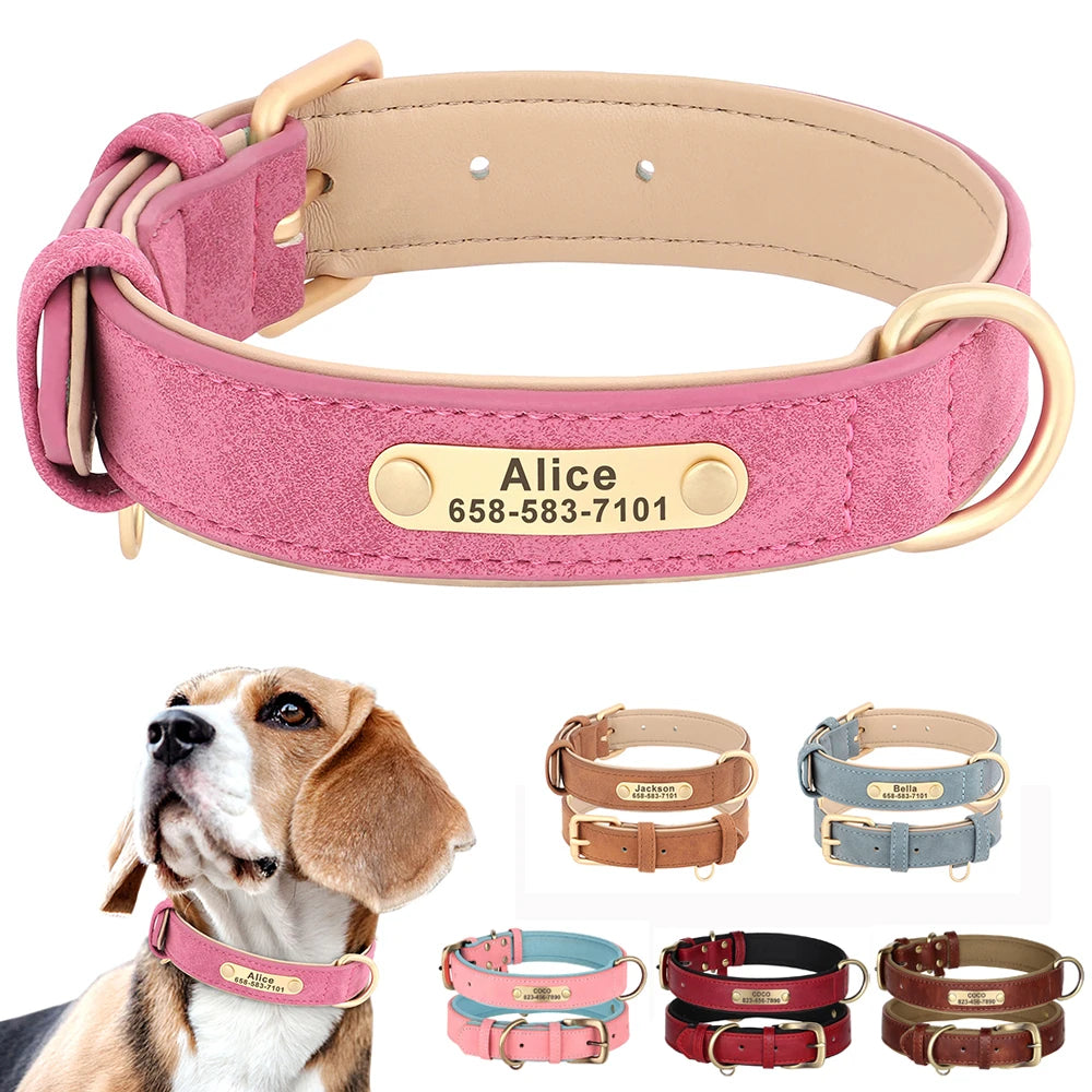 Personalized Dog Collar Custom PU Leather Dog Collars Free Engraved Nameplate Tags For Small Medium Large Dogs Pitbull Labrador - Pets Home Supplies