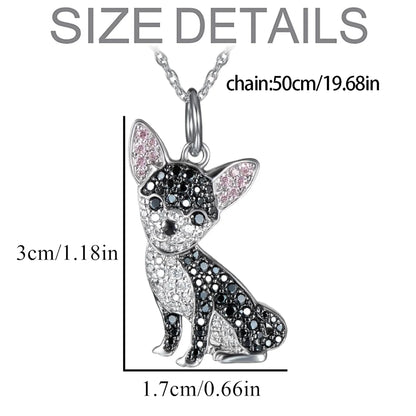 Exquisite Cute Pink Ear Black Chihuahua Pendant Necklace for Women Elegant Pet Puppy Jewelry Animal Accessories Dog Lovers Gift