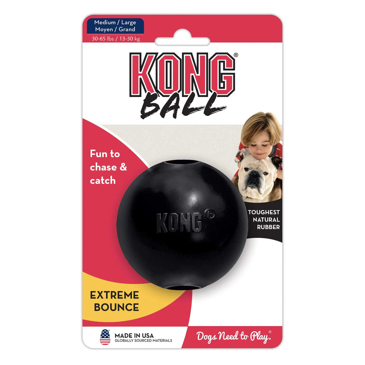 KONG Extreme Ball with Hole - Fetch Toy - Durable Dog Toy  - Natural Extreme Rubber Ball - Black - for Large/Medium Dogs