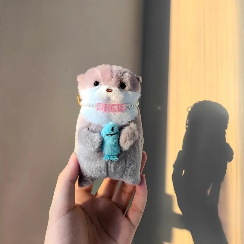 Cute Otters Holding Fish Plush Doll Keyrings Lightweight Hanging Pendant Props For School Bag Key Wallet Doll  11cm