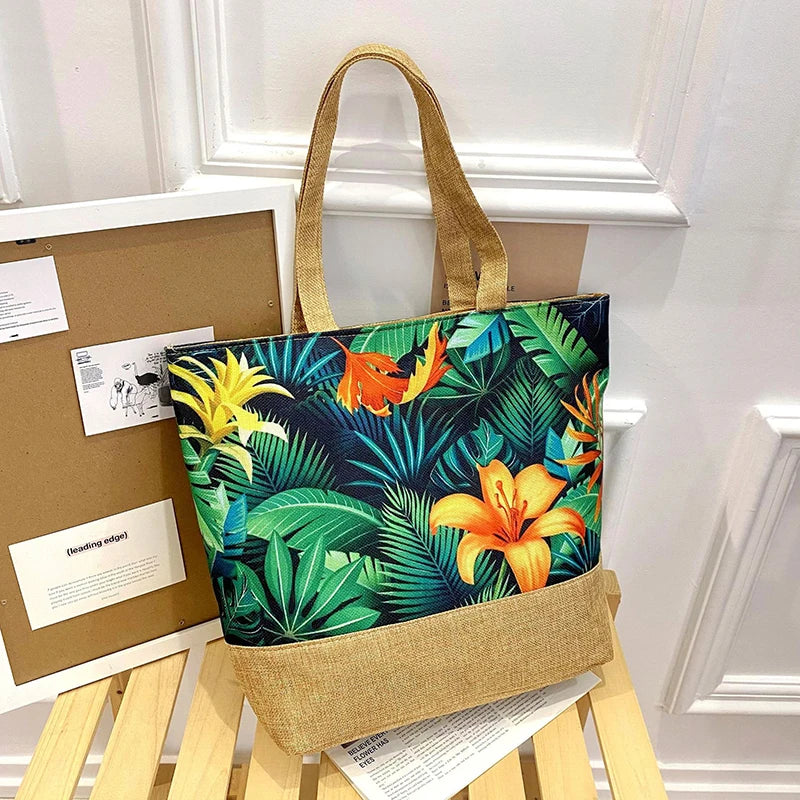 Women Handbag Floral Printed Beach Shopping Large Capacity Tote Bag Fashion Casua High Capacity Travel Ladies Shoulder Bag New