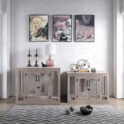 Sturdy Wood Dog Crate Furniture With 2 Drawers & Storage