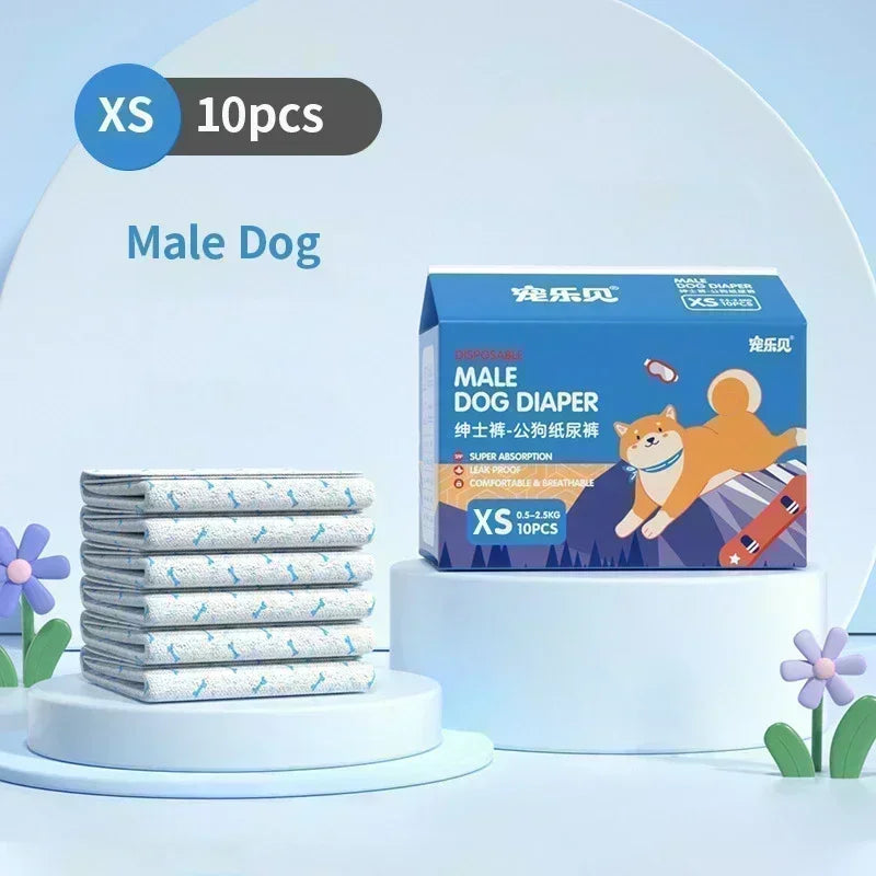 10PCS Super Absorbent Pet Diapers Dog Physiological Pants Leakproof Dog Diapers Disposable Nappies for Dogs Cats Male Female