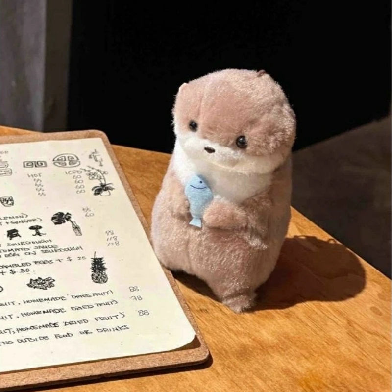 Cute Otters Holding Fish Plush Doll Keyrings Lightweight Hanging Pendant Props For School Bag Key Wallet Doll  11cm