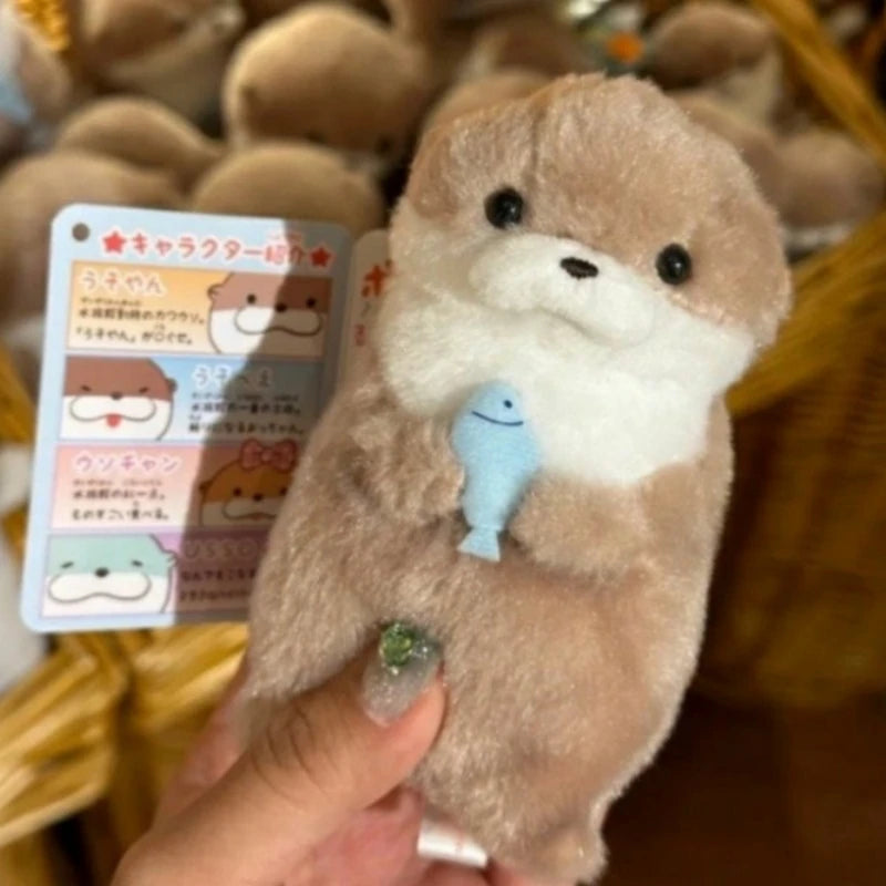 Cute Otters Holding Fish Plush Doll Keyrings Lightweight Hanging Pendant Props For School Bag Key Wallet Doll  11cm