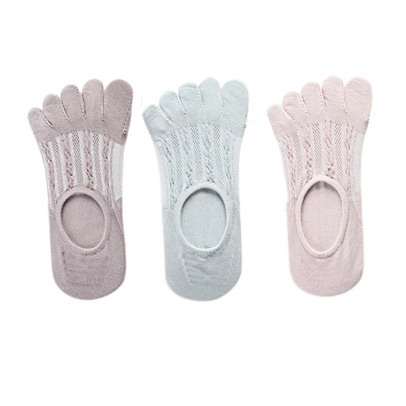 3Pairs Women's Socks Fashion Cotton Breathable Invisible Ankle Short Boat Socks Open Toe Sweat-absorbing Elasticity Ladies Sox