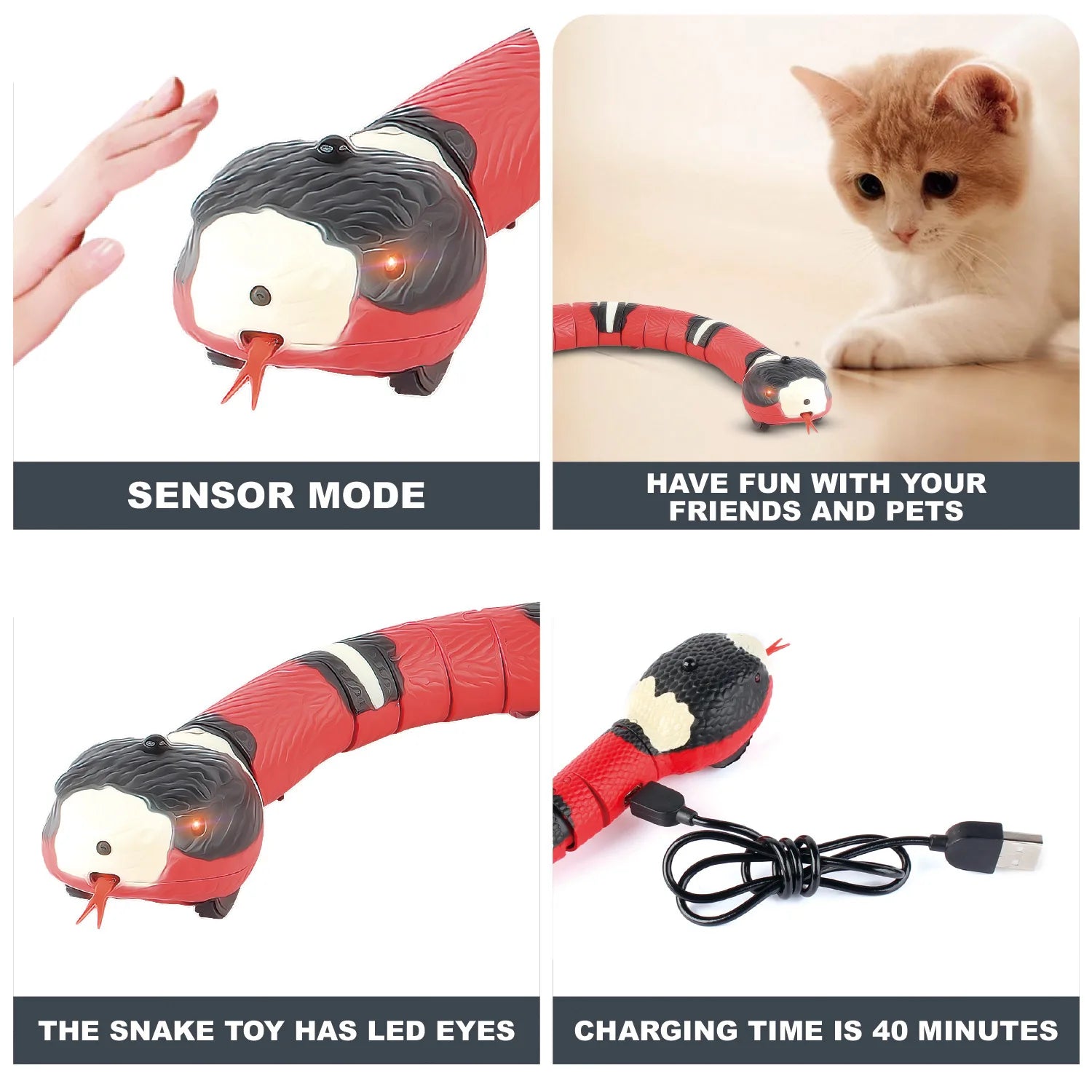 Smart Sensing Snake Interactive Cat Toys Automatic Toys For Cats USB Charging Accessories Kitten Toys for Pet Dogs Game Play Toy