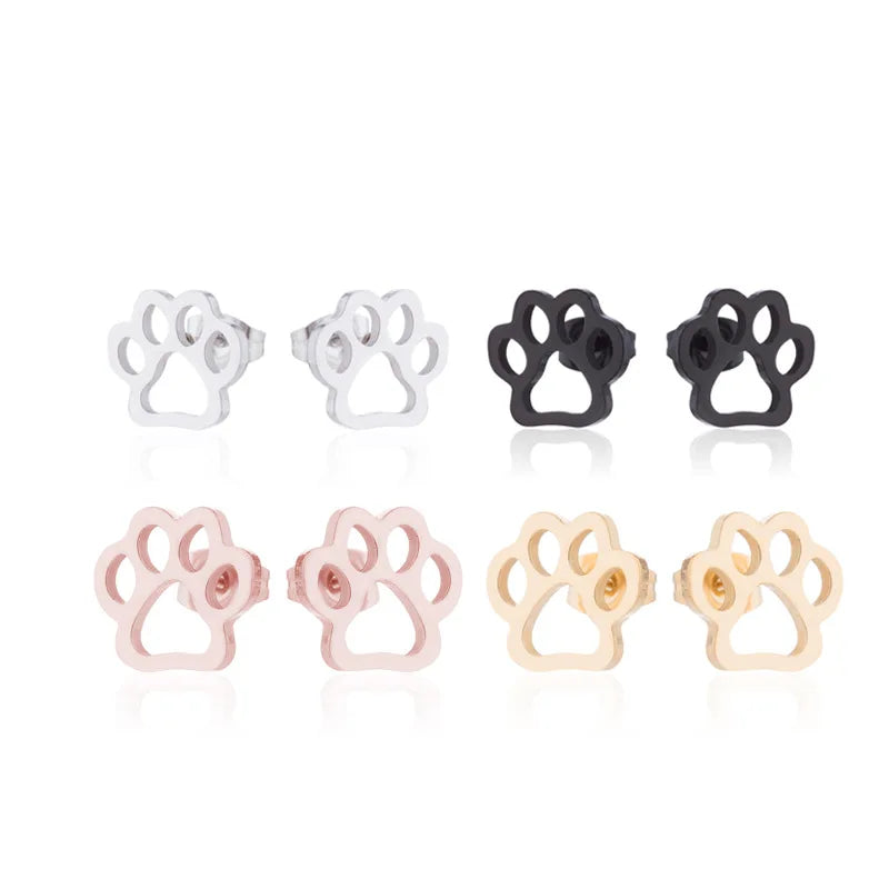 Trend Cute Dog Cat Paw Earings for Women Kids Fashion Metal Animal Footprint Stud Earrings Stainless Steel Ear Piercing Brincos