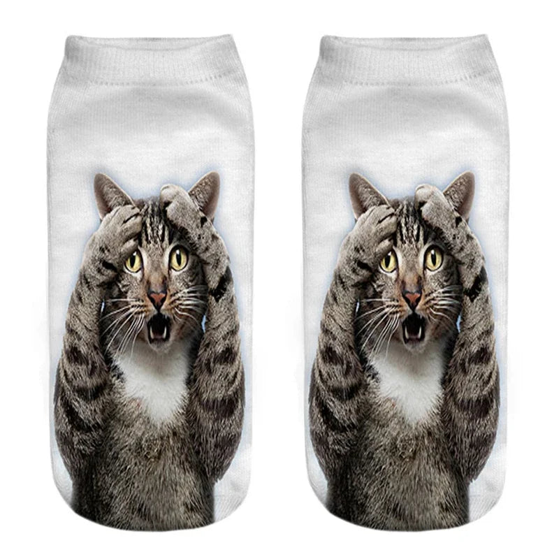 New 3D Print Funny Cute Cartoon Kitten Unisex Creative Colorful Multiple Cat Face Happy Low Ankle Socks For Women Dropship