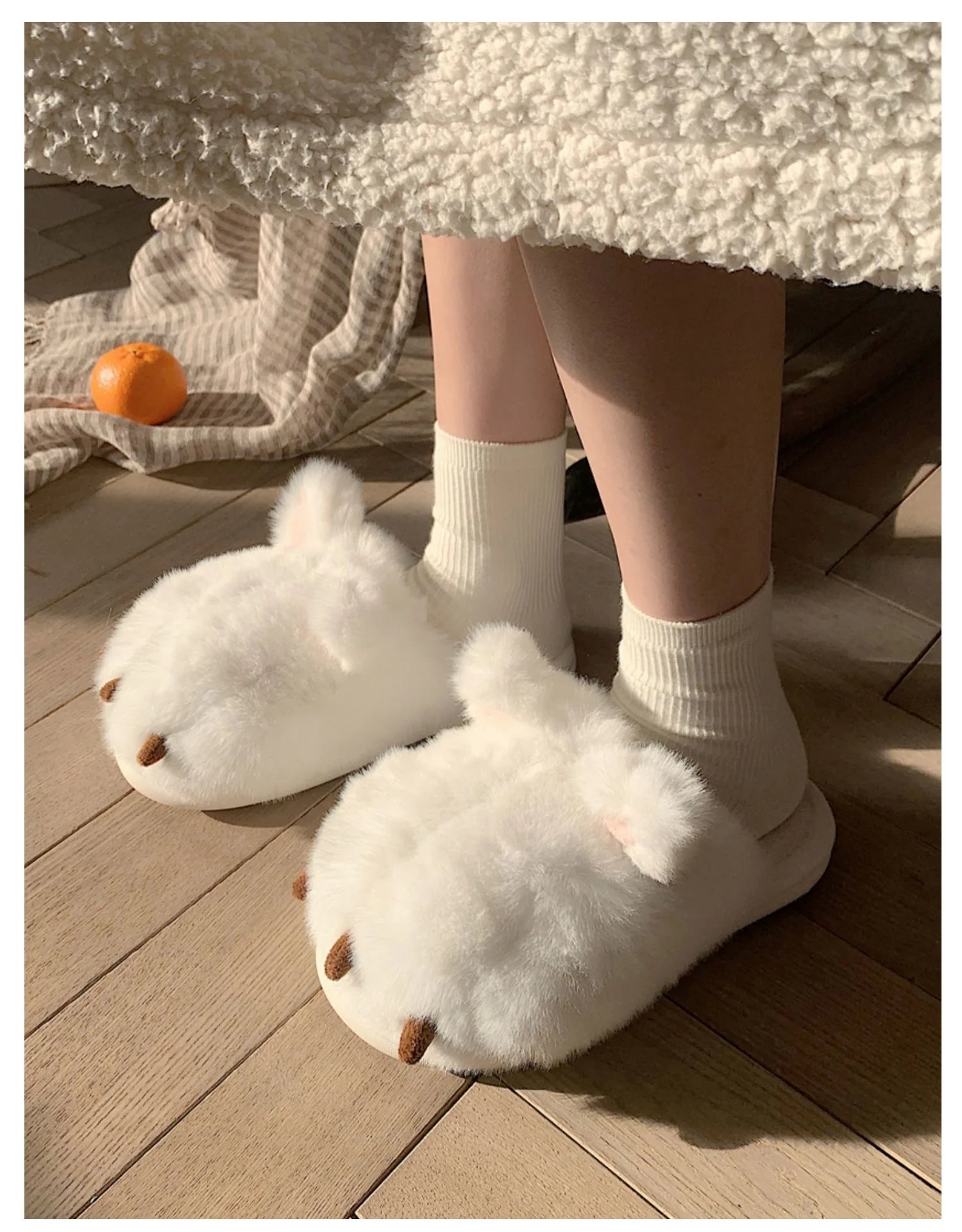 Cute Warm Cat Paw Cotton Slippers For Women's 2022 Winter Home Plush Anti-skid Slipper Funny Household Shoes