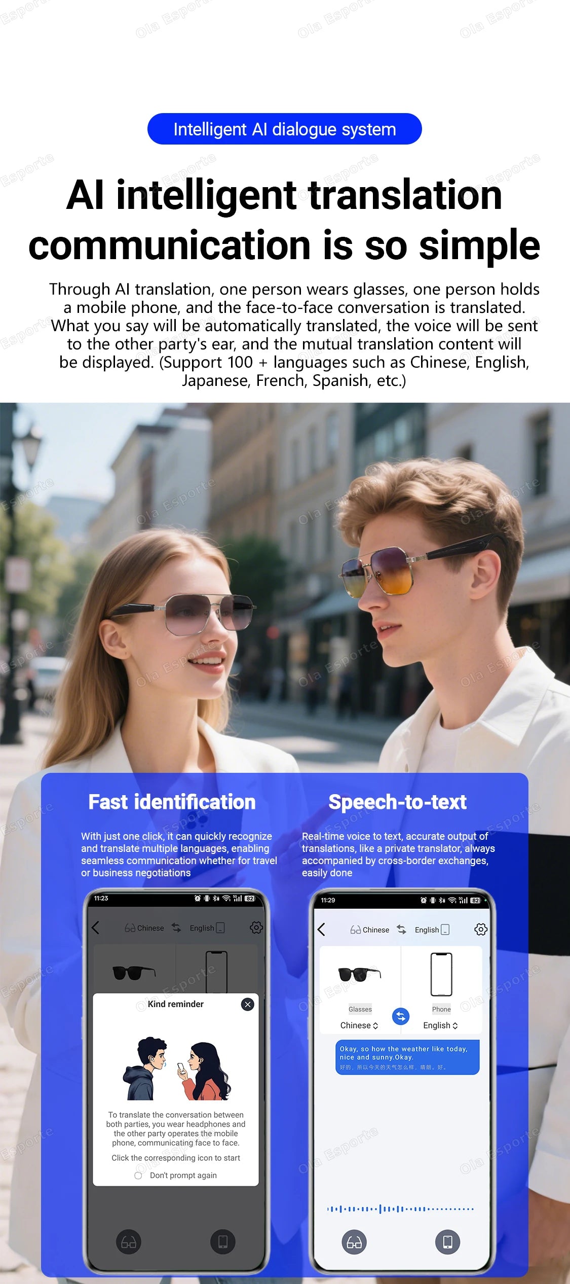 2025 AI Smart Glasses Pro Real-Time 17 Language Translator Bluetooth 5.4 HD Call UV400 Sunglasses Touch Remote Camera For Xiaomi