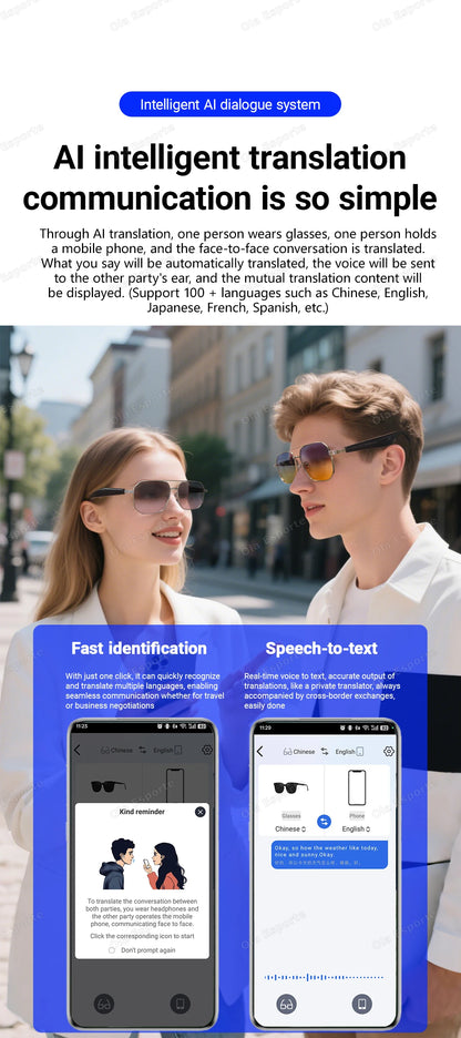 2025 AI Smart Glasses Pro Real-Time 17 Language Translator Bluetooth 5.4 HD Call UV400 Sunglasses Touch Remote Camera For Xiaomi