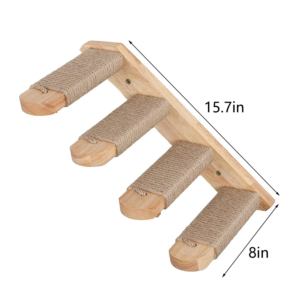 Cat Climbing Shelf Wall Mounted Four Step Stairway With Sisal Scratching Post For Cats Tree Tower Platform Jumping Pet Furniture