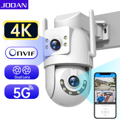 Jooan 4K 8MP 高清 Wifi PTZ 攝影機戶外 5G Wifi 雙鏡頭安全 IP 攝影機 5 倍變焦 AI 追蹤 ONVIF CCTV 監控攝影機