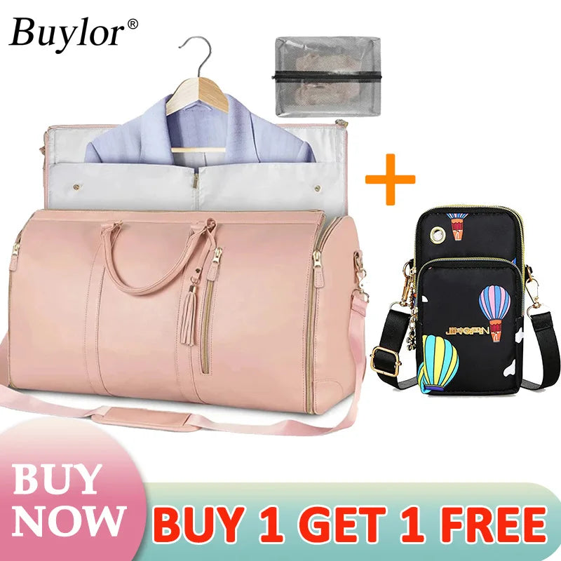 Buylor 2pcs Bags Folding Suit Bag Large Capacity Travel Luggage Bag With Shoe pouch Waterproof Women Handbag Outdoor Fitness Bag