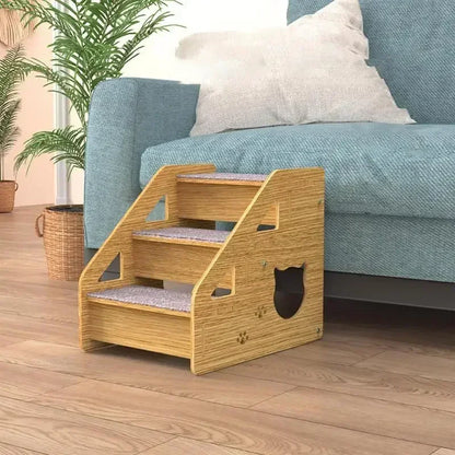 3-Tier Wooden Pet Steps with Non-Slip Surface, Perfect for Small Dogs & Cats to Access Couches and Beds Safely