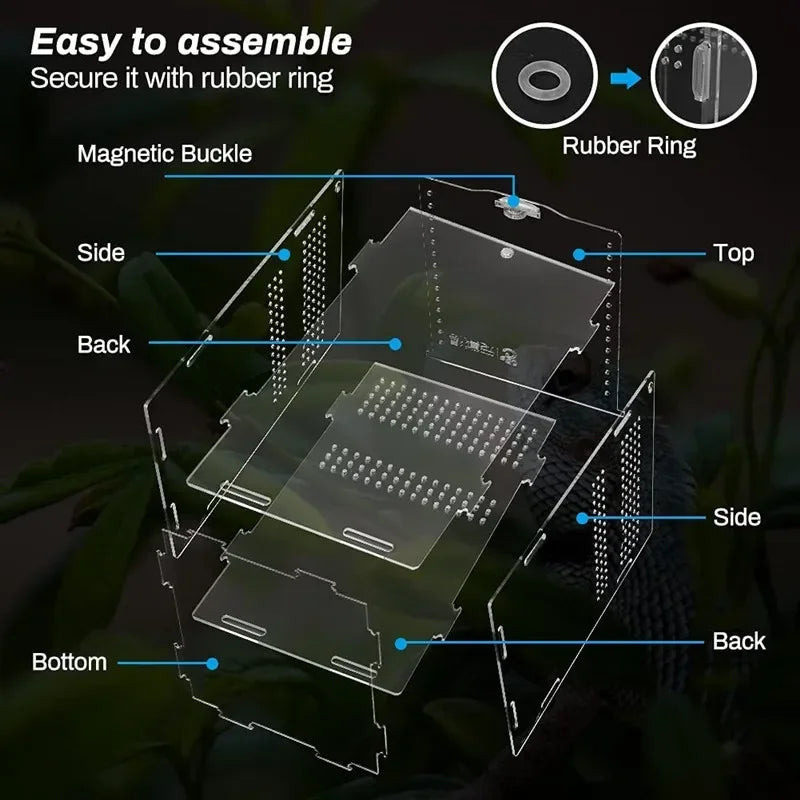 Reptile Acrylic Transparent Terrarium Habitat Breeding Box Reptiles Cage Nano Arboreal Tarantula Enclosure Bearded Dragon