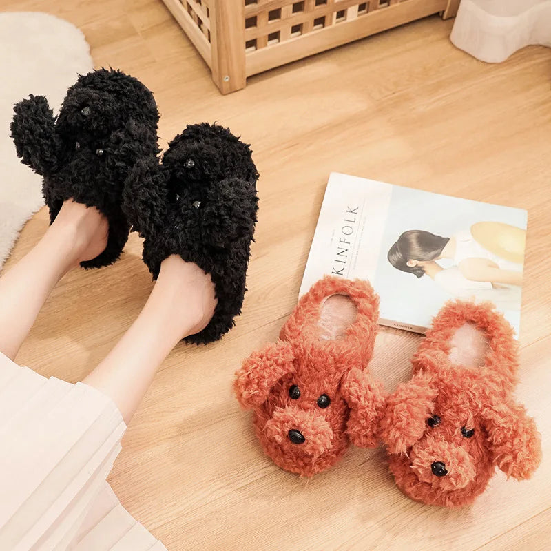 Pallene Short Fur Slippers For Women 2023 Winter Warm Furry Cozy Cotton Shoes For Home Indoor Cute Dog Couples Antiskid Slippers