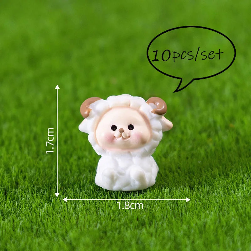 10PCS Dog Squirrel Fox Rabbit Sheep Duck Pig Cat Horse Frog Turtle Snake Koala Figurine Miniature Fairy Garden Decor Accessories