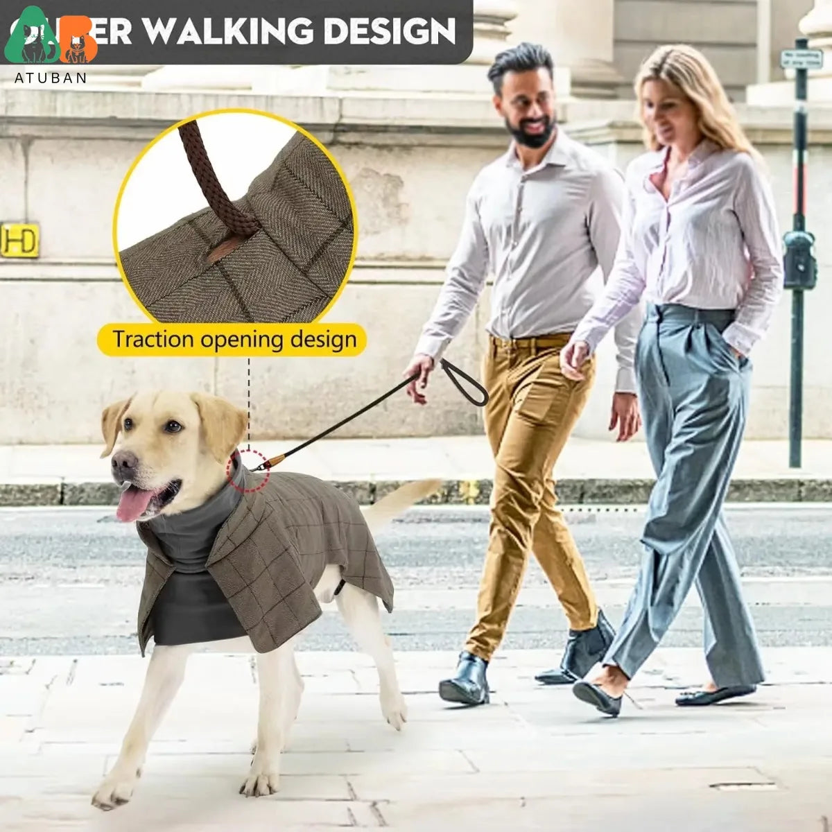 Warm Dog Coat English Plaid Dog Fleece Vest Windbreaker Jacket Winter Clothing with Traction Eyelets Suitable for All Dog Types