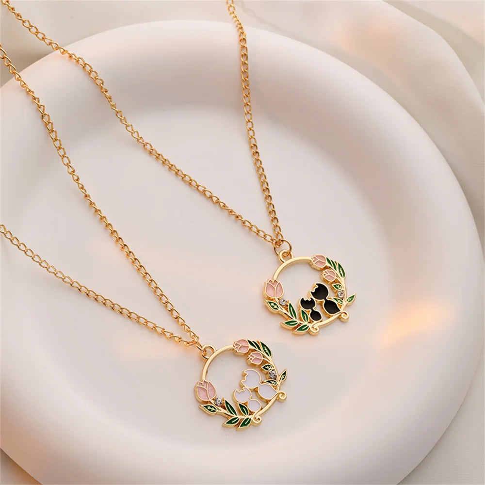 Cute Cat Bunny Sika Deer Necklace for Women Kids Fashion Cartoon DIY Animal Pendant Necklace Party Jewelry Accessories Gift
